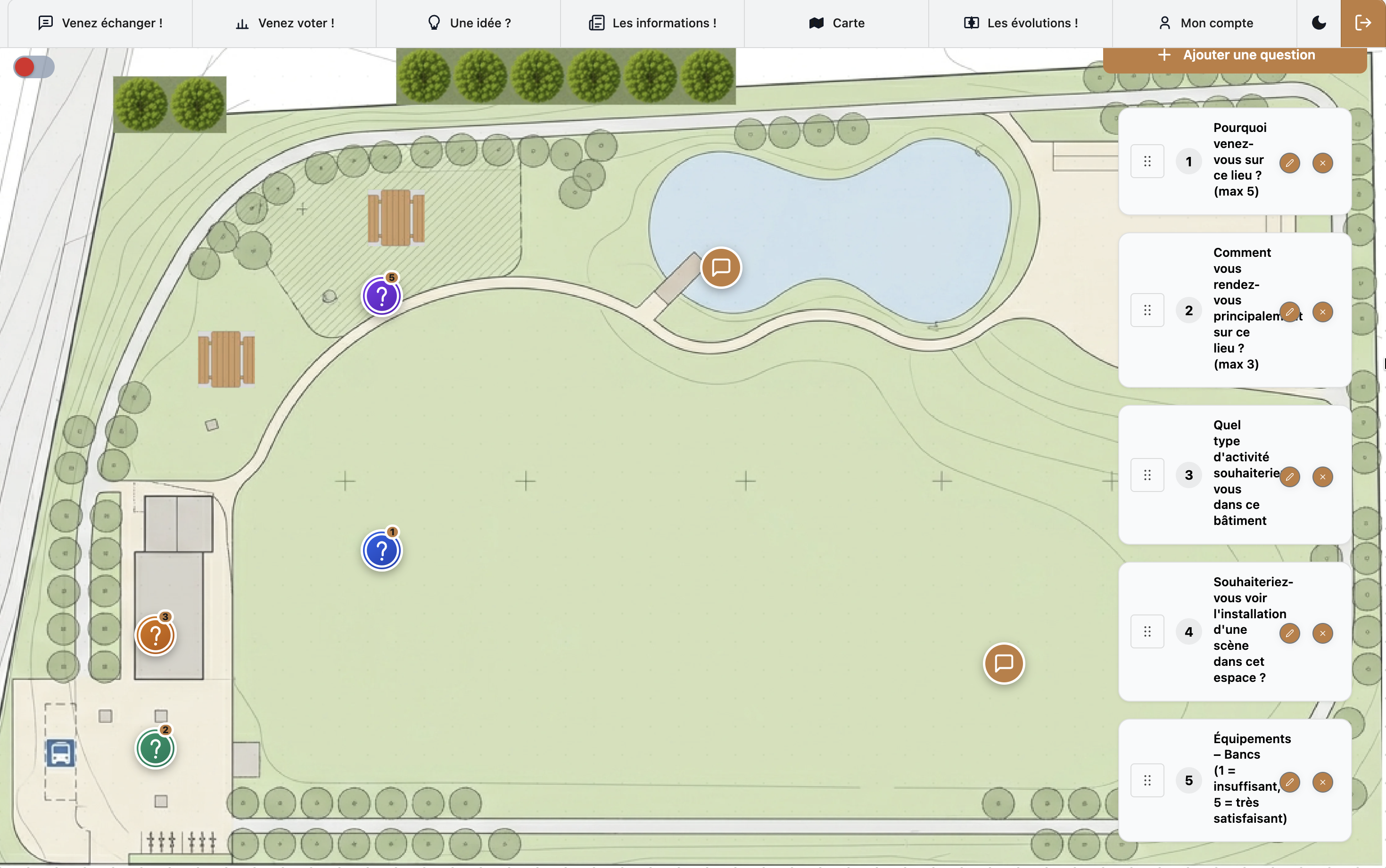 InConcertta — grille et carte, paramétrage côté administration
