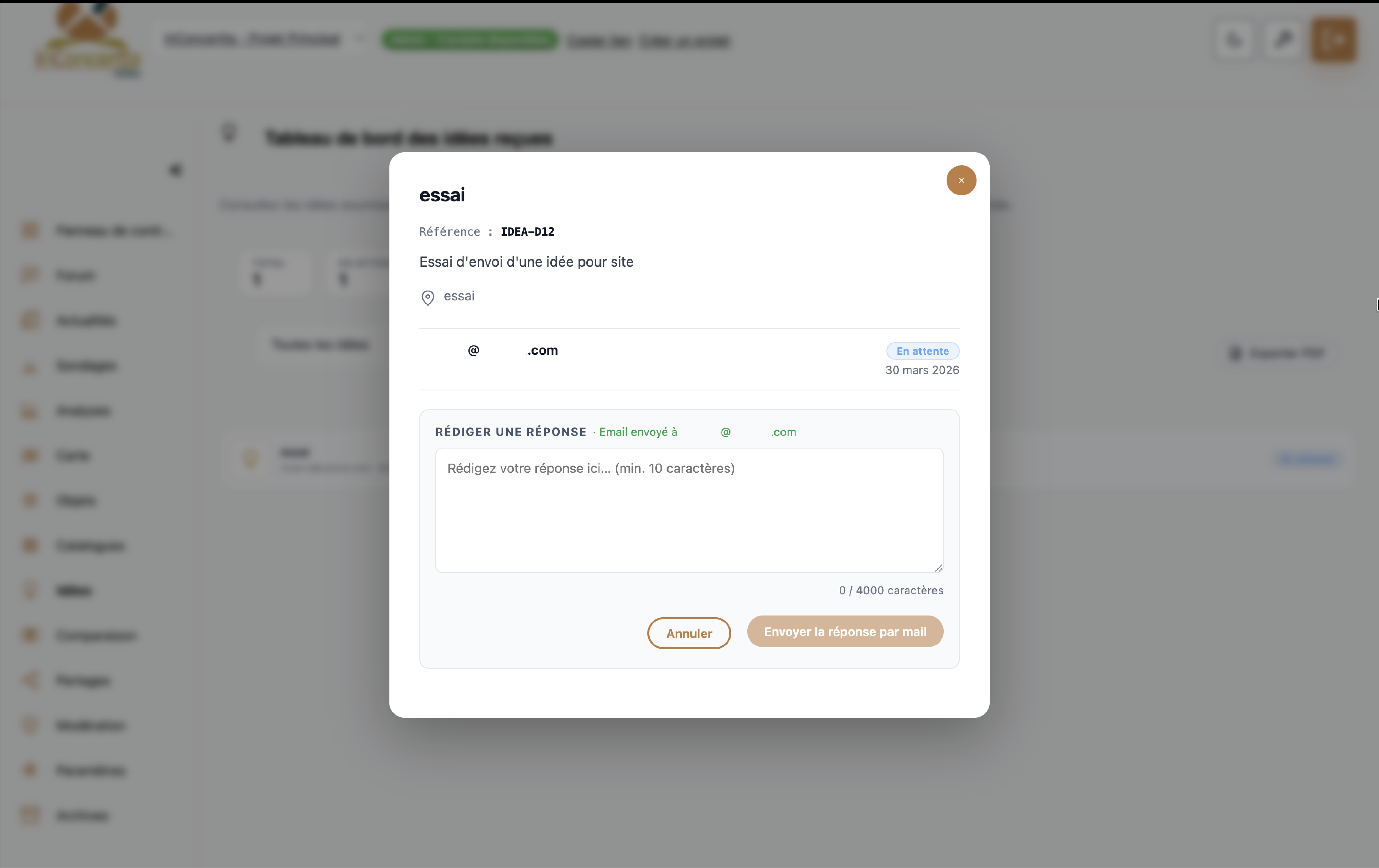 InConcertta — boîte à idées, suivi et réponses